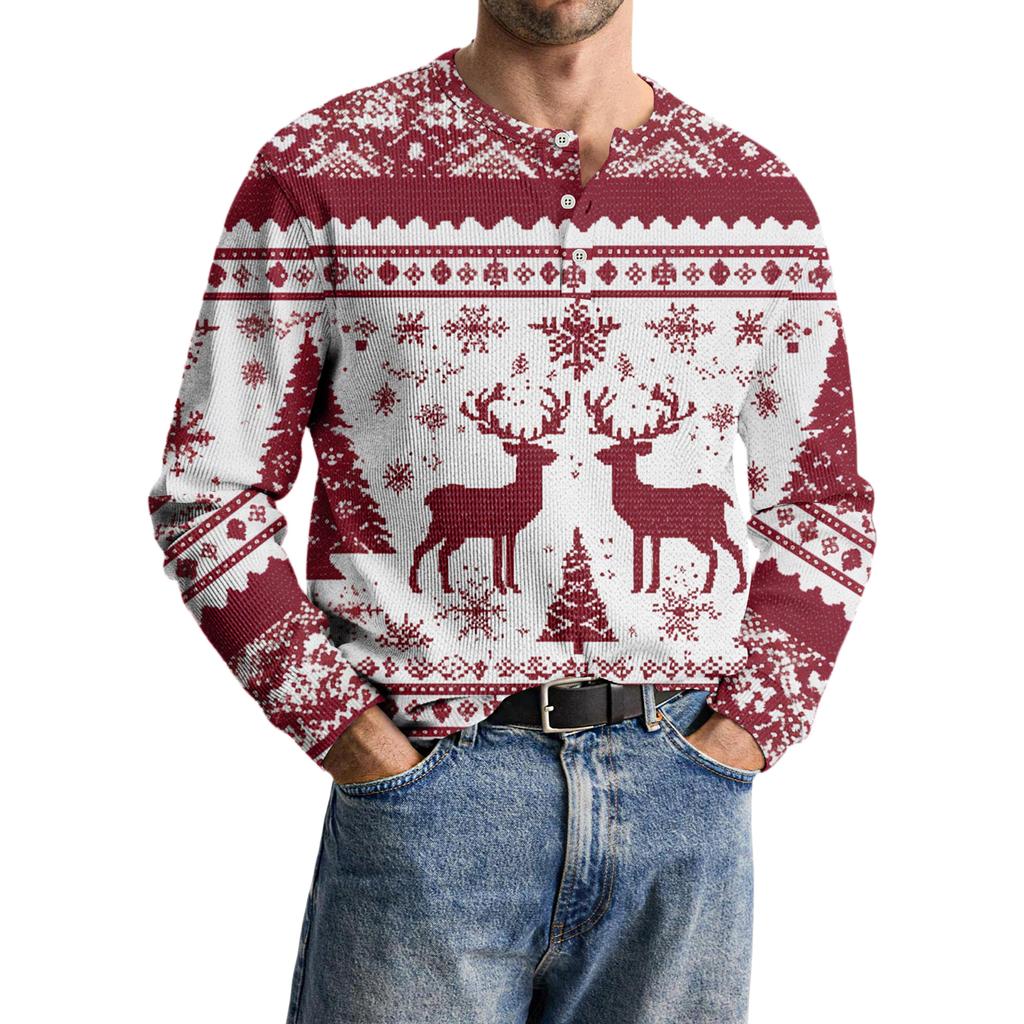Men's Casual Knit Button-Up Long-Sleeve Shirt