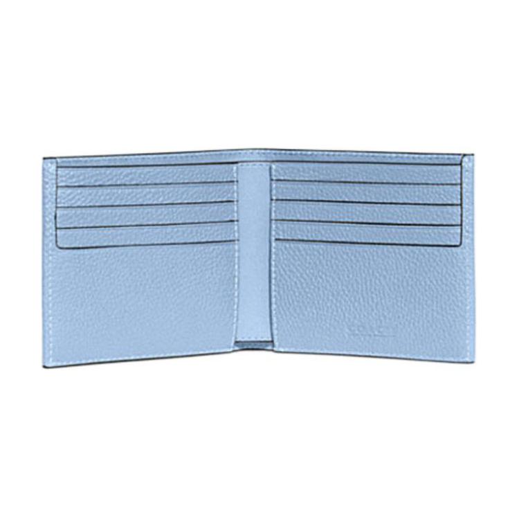 New COACH Billfold Wallet Pebbled Leather Wallet Women's Blue CC136-POL