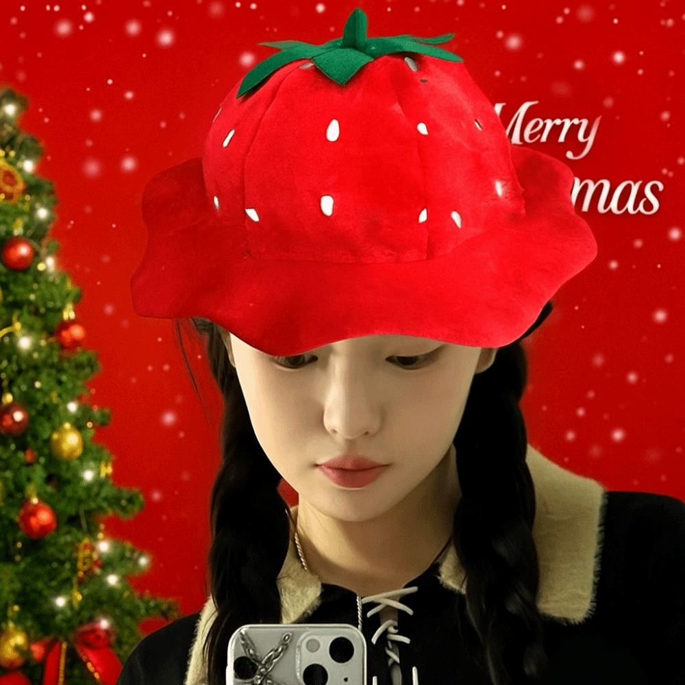 Red Plush Strawberry Hat Cartoon Strawberry Cosplay Fruit Hat Strawberry Headgear  Role Playing
