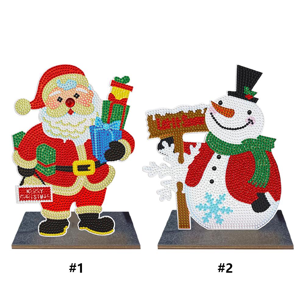 2D/Flat Wooden Christmas DIY Diamond Painting Tabletop Ornaments Kit Diamond Painting Desktop Decorations for Adults Beginner