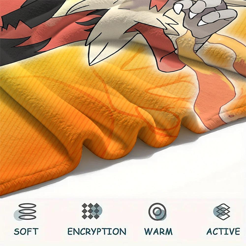 Blaziken Print Flannel Blanket, High Quality Comfortable for All Seasons, Home Decor, Warmth and Comfort