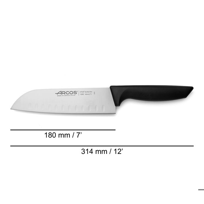 Couteau Santoku - ARCOS - 135500 - Acier inoxydable NITRUM - Lame 18 cm - Poignée polypropylène
