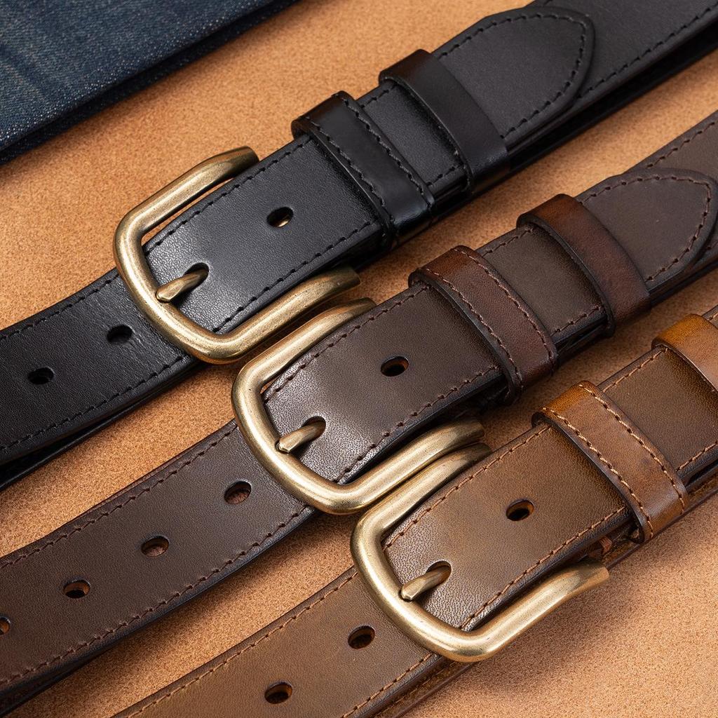 Men's Genuine Leather Retro Belt - Top Layer Cowhide, Vegetable-Tanned, Pin Buckle, Versatile for Middle-aged and Young.