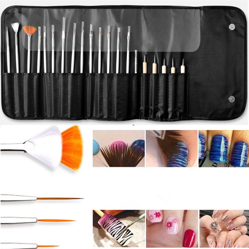 20-Piece Nail Art Brush Set: Painting, Gel, Cleaner, Dotting & Gradient Pens for Flower Designs