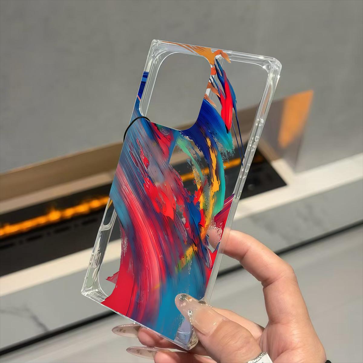 

Transparent Square Back Tube Case Casing Protection For iPhone 15 Plus 14 Pro Max 11 12 16 ProMax 13 Anti-Oxygen,Splashed Ink Watercolor Pattern iphone 16