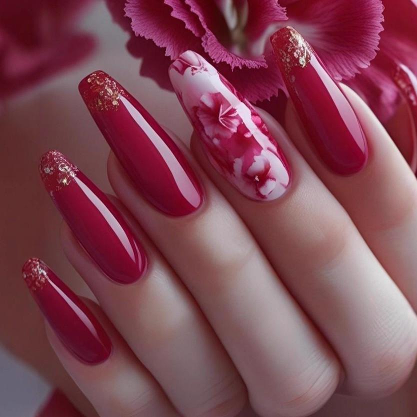 Rose Red Valentine s Day Ballet Nail Art Stickers: Glitter Flowers, Removable & Wearable Nail Tips
