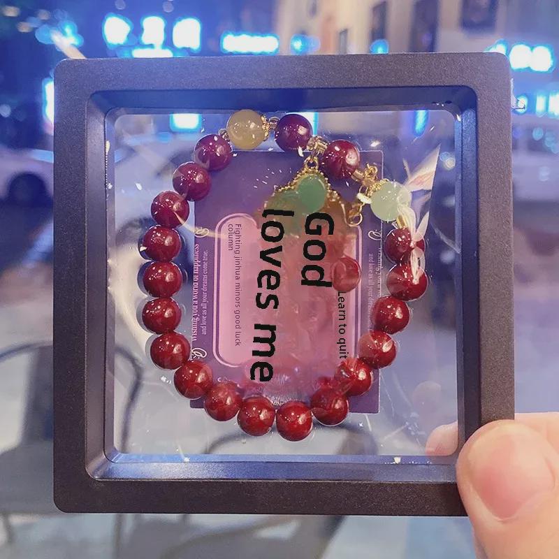 Imitation Cinnabar Beaded Bracelet with Four-Leaf Clover Charm - Ladies Night Market Jewelry