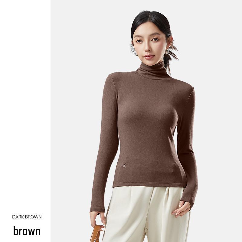 Women's Velvet High Neck Warm Turtleneck Long Sleeve Top - Autumn/Winter Base Layer