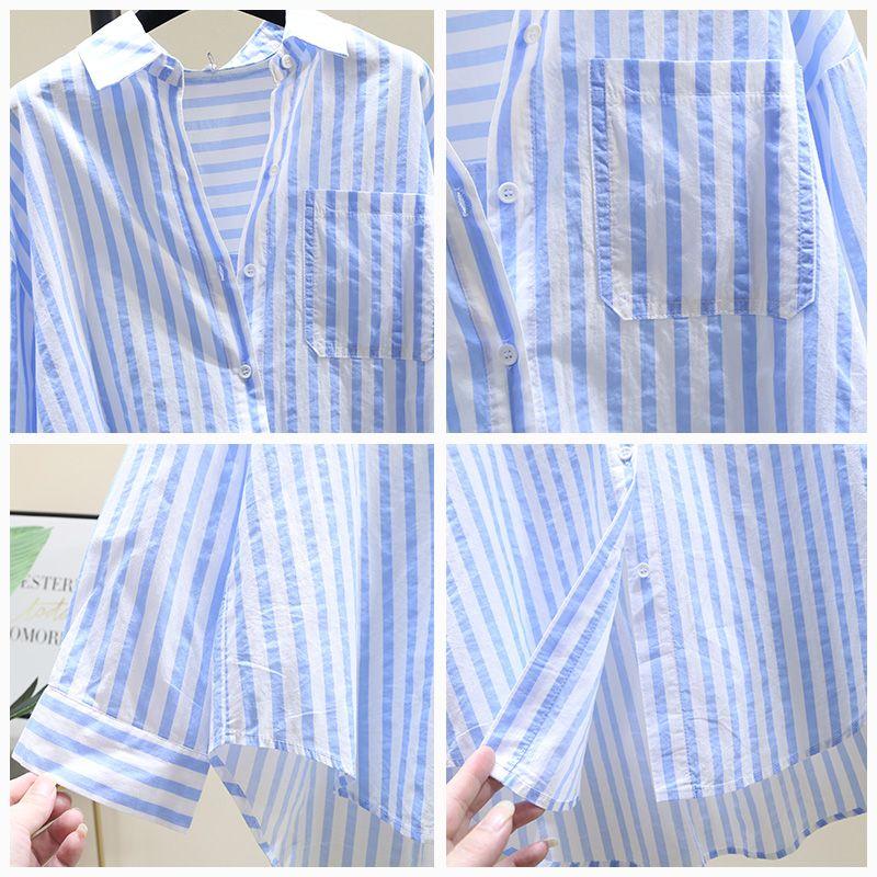 Pure Cotton Printed Striped Shirt Women's Spring Fashion Loose All-match Long-sleeved Cardigan Shirt Women's Inner Wear