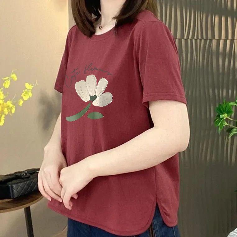 

Women s Loose Fit Round Neck Printed T-shirt - Casual Style for Middle-Aged and Elderly XL