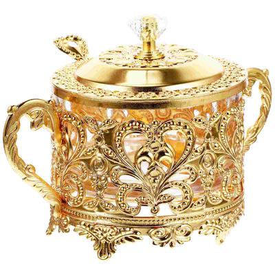 Glas Zucker Candy Schüssel Container Gewürz Lagerung Topf Salz Vintage Gewürz Box Gold Dekorative Gericht Pfeffer Deckel Löffel Tee