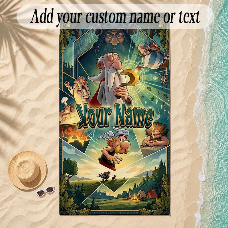 Beach TowelAsterix & Obelix Custom Name Text Personalized Soft Towel for Beach Pool Indoor Home Decor Gift