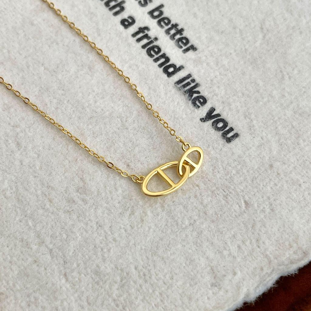 Elegant 18K Gold-Plated Double Ring Pig Nose Necklace for Women - S925 Sterling Silver, Light Luxury, Exquisite High-End Clavicle Chain