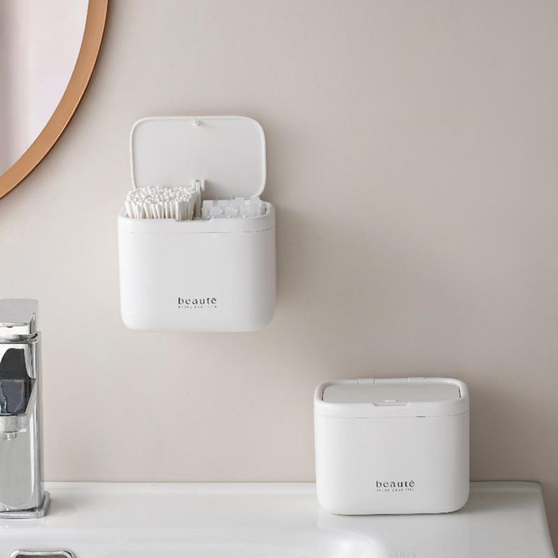 Automatic Pops Up Lift No-Drill Cotton Swab And Makeup Cotton Dispenser Hair Accessories And Hair Tie Desktop Storage Box