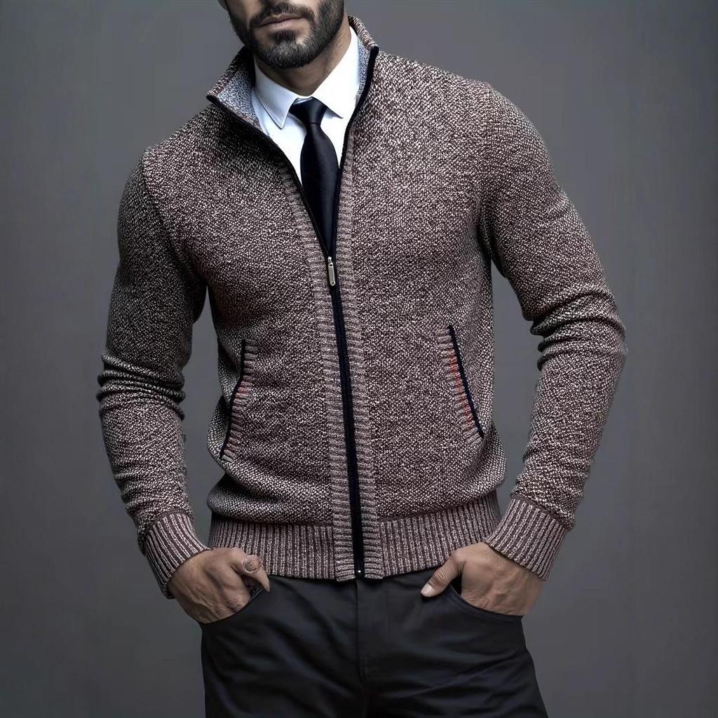 Men's Plus Size Stand Collar Cardigan: 2025 Autumn/Winter Warm Knit Sweater Coat