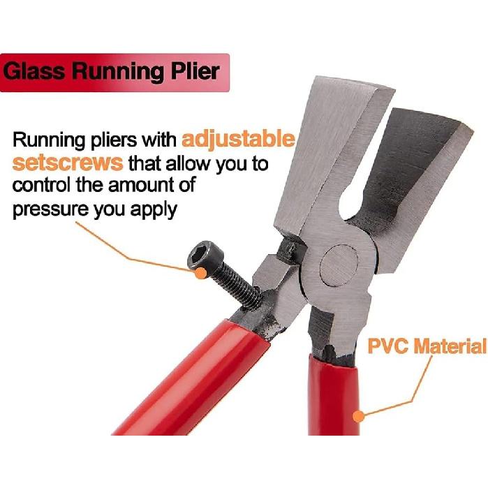 2Pcs Heavy Duty Glass Running Plier and Glass Cutter for Stained Glass, Mosaics, Fusing Work, Red
