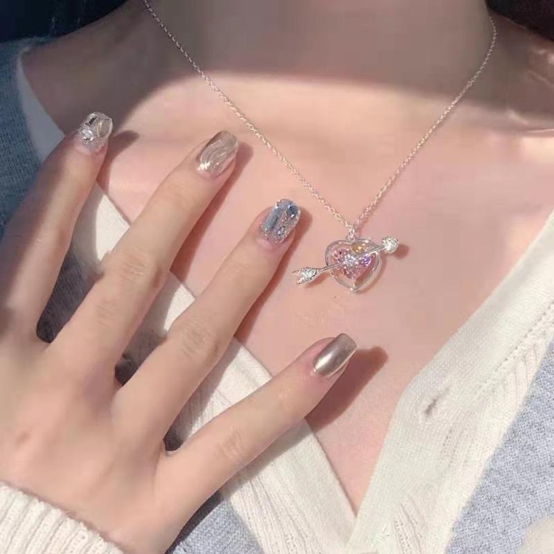 Cupid's Arrow Pink Diamond Love Necklace One Arrow Through the Heart Collarbone Chain Niche Design Light Luxury Girlfriend Gift