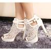 Sexy Mesh Fabric Platform High Heels Boots Sandals Women Peep Toe Nightclub Party Stiletto Female Shoes