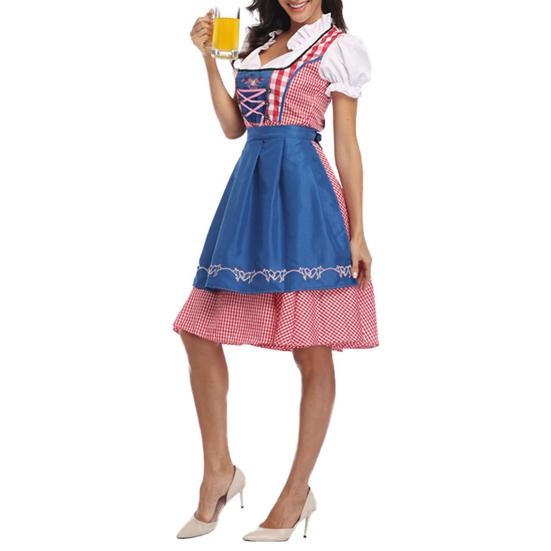 Costume Oktoberfest da donna a quadri Abito Dirndl tedesco Abiti tradizionali bavaresi per il festival di Halloween