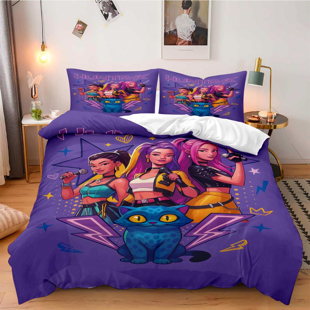 Conjunto de Cama Caçadores de Demônios K-Pop para Fã Crianças Lavável à Máquina Durável Tamanho King Queen Solteiro para Meninas K-pop Decoração de Casa Quarto