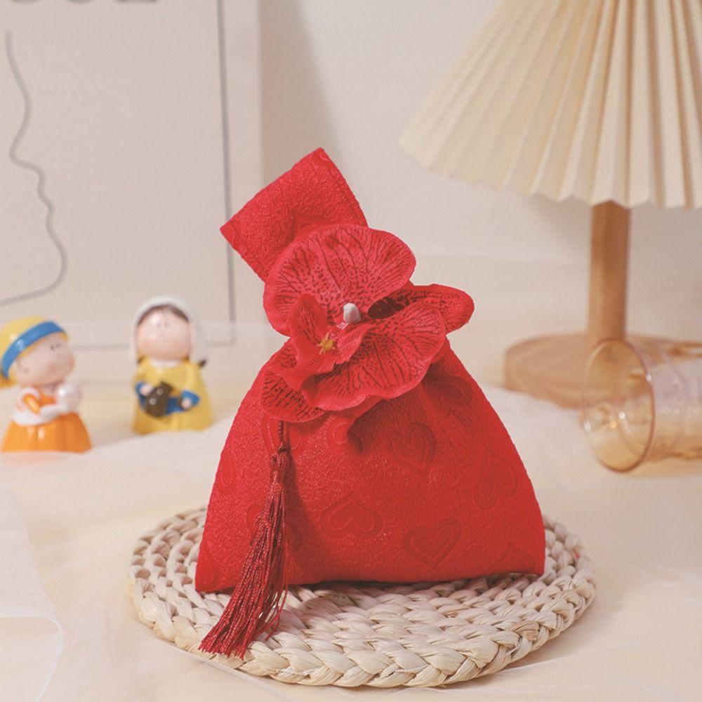 Velvet Flower Tassel Wrist Bag Temperament Festive Sugar Box  Cheongsam Accessories