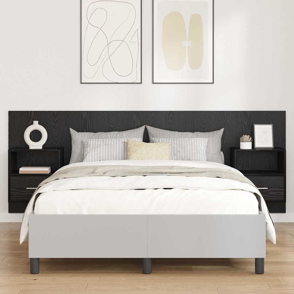 Headboard with Cabinets 3 Pcs Black Oak Effect Particleboard