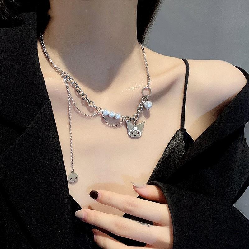 Kulomi cat reflective pearl splicing necklace female summer and autumn light luxury multi-layer neck chain hip-hop niche sweater chain