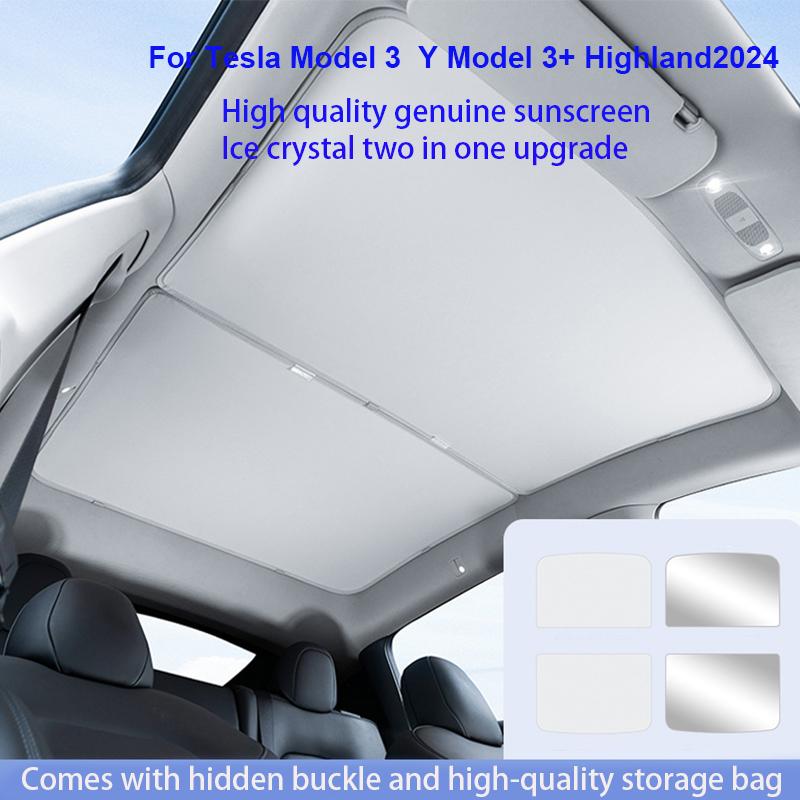 Sun Shades For Tesla Model 3+ Highland 2024 Y 2021-2023 Ice Cloth Buckle Sun Pare Glass Front Rear Sunroof Skylight Accessory