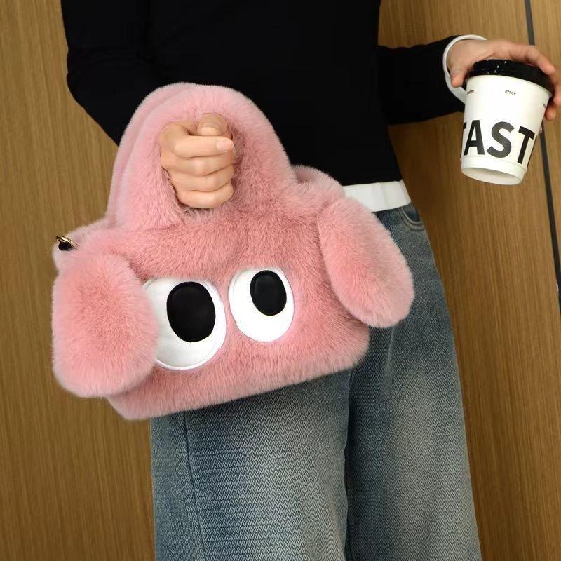 New Big-eyed Plush Bag Fur High-end Handbag Tote Bag Madam Women's Shoulder Messenger Bag Autumn Winter Cute and Fashionable