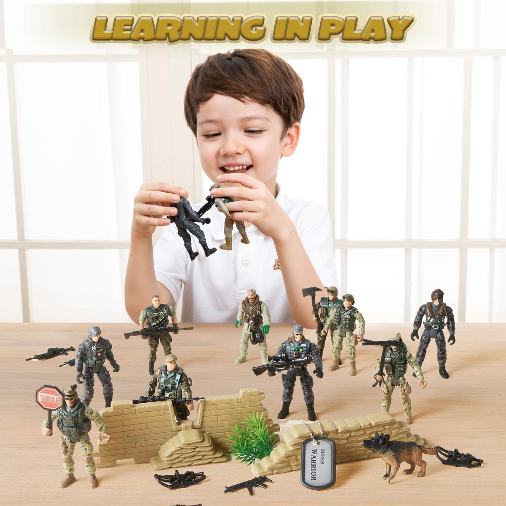 16 Pcs Military Toy Soldiers Playset Army Men Plus SWAT Team Featuring Military Weapons Accessories Designed for Boys Birth Date Present