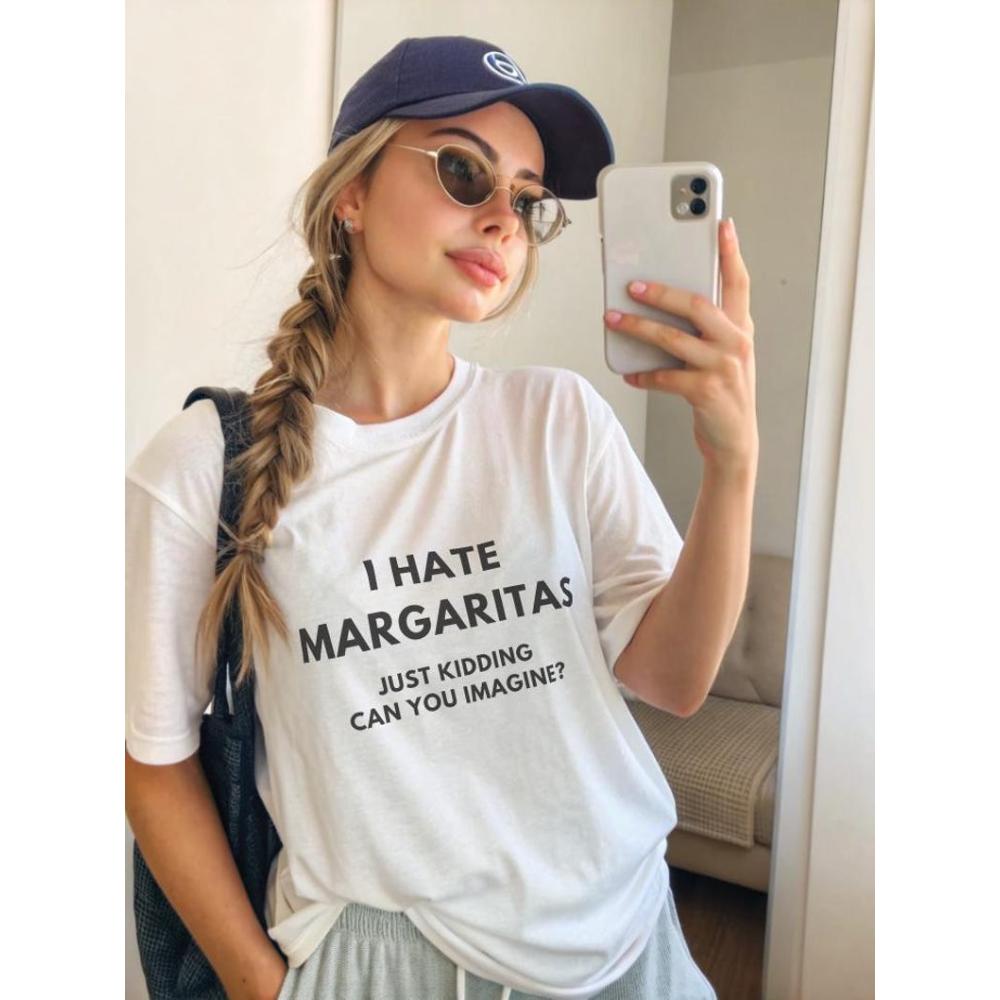 Odio las Margaritas Es Broma ¿Te Imaginas Camiseta Divertida de Cóctel Amante del Tequila Harajuku Manga Corta Ropa Estética Casual