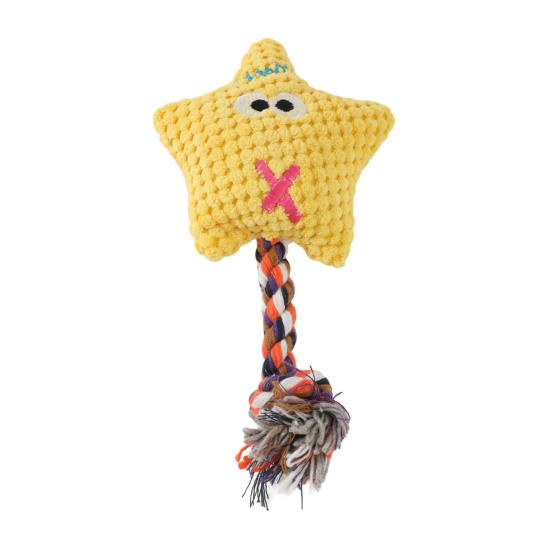 Corduroy Dog Chew Toy Squeaky Plush Toy with Colorful Rope Chew Resistant Self-Entertainment Toy Dogs Tug Toy for Small