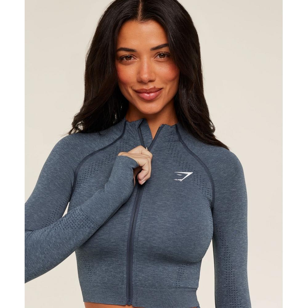 Gymshark Jachetă Vital Midi cu Fermoar Gs Albastru Stealth Melanj B5a9q Ud7x