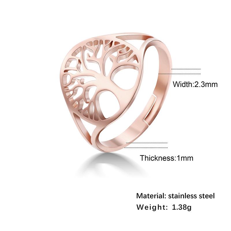 Fashion Tree of Life Rings Stainless Steel Opening Adjustable Ring Jewelry for Women