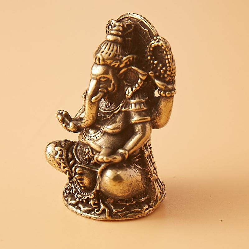 1Pcs Mini Vintage Brass Ganesha Statue Asia India Thailand Elephant Figure Sculpture Home Office Desk Decor Ornament Parts