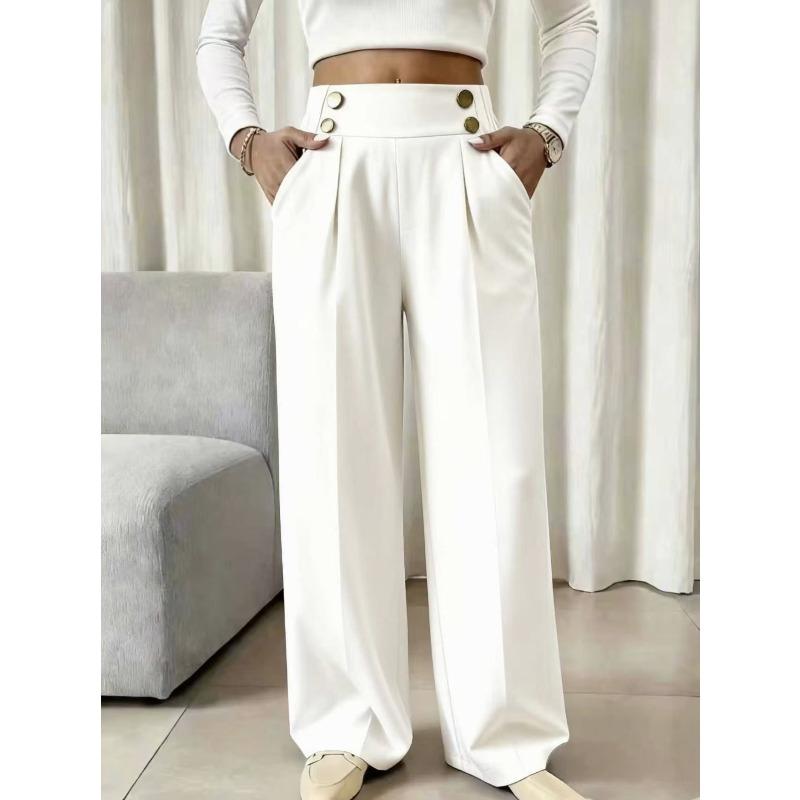 

Весняно-літні жіночі брюки великих розмірів, вільні ґудзики з високою талією, нові широкі прямі повсякденні штани XXL білий