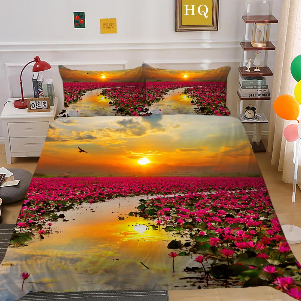Flowers Printed Bed Set Cover Single Size Polyester Bed Clothes Girl Superior High Quality Bedroom Decor