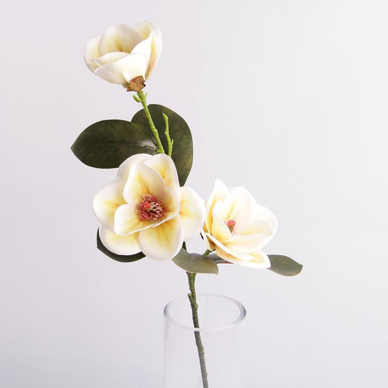 4pcs Artificial Magnolia Flower Branch 3 Heads Real Touch Latex Large Magnolia for Edding Centerpieces Hme Floor Floral Decor