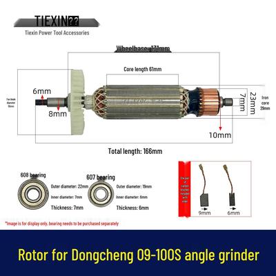 Dongcheng Winkelschleifer Rotor SIM-FF09-100S mit Kohlebürsten, Modell 02987