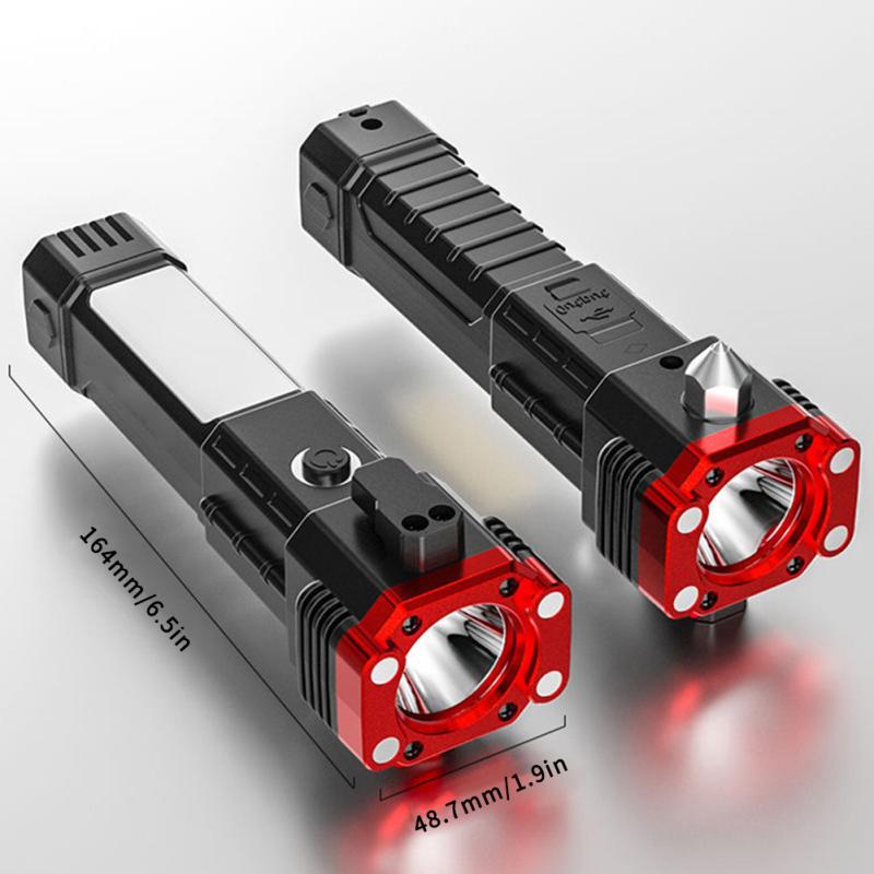 Flashlight Usb Rechargeable Torch Light With Hammer Knife Power Bank Cob Led Work Light For Outdoor