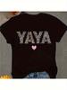 Men's Vintage YAYA Lettering & Pink Heart T-Shirt - Retro Casual Round Neck Tee Suitable for Parties, Daily Wear, Everyd