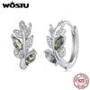WOSTU New Arrival S925 Silver Green Moss Agate Leaf Earrings for Women CZ Stone Hoop Earrings Hypoallergenic Birthday Gift
