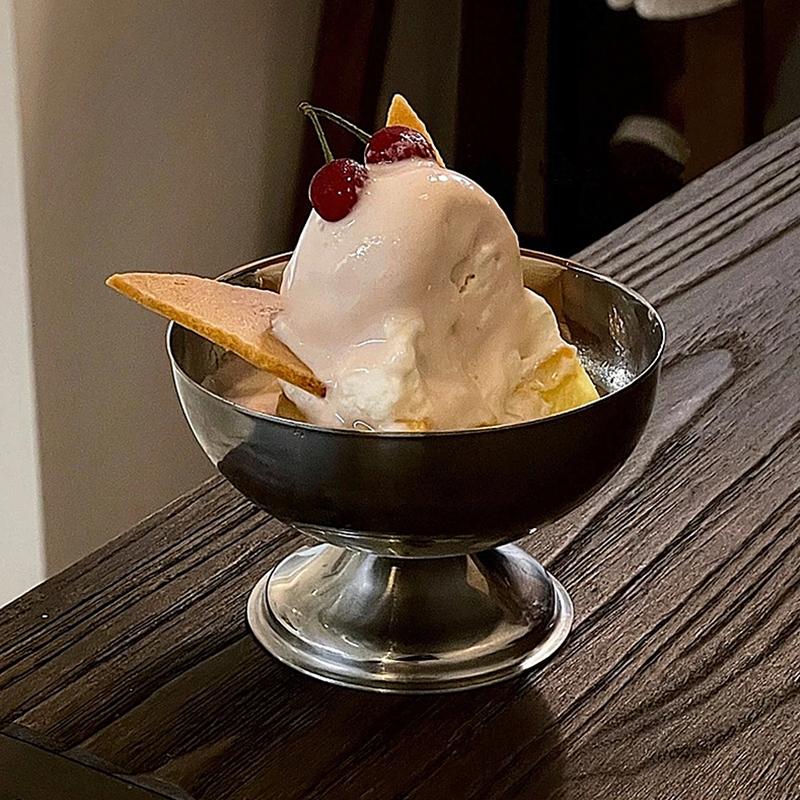1set Multi-functional Ice Cream Round Cup Stainless Steel Salad Cup Stainless Steel Ice Cream Cup Milk Shake Dessert Snack Cup