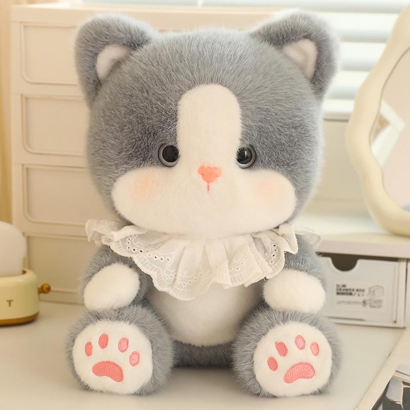 Cute Black-Gray Large-Eyed Kitten Plush Toy – Children's Cartoon Cat Doll