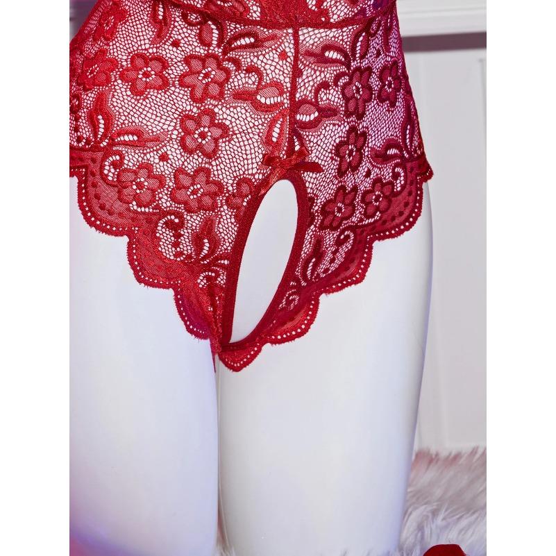 Sexy Crotchless Lingerie Women Lace Hollow Bra Set Transparent Deep V Open Bra Sexy Underwear Sets Valentine's Erotic Costumes