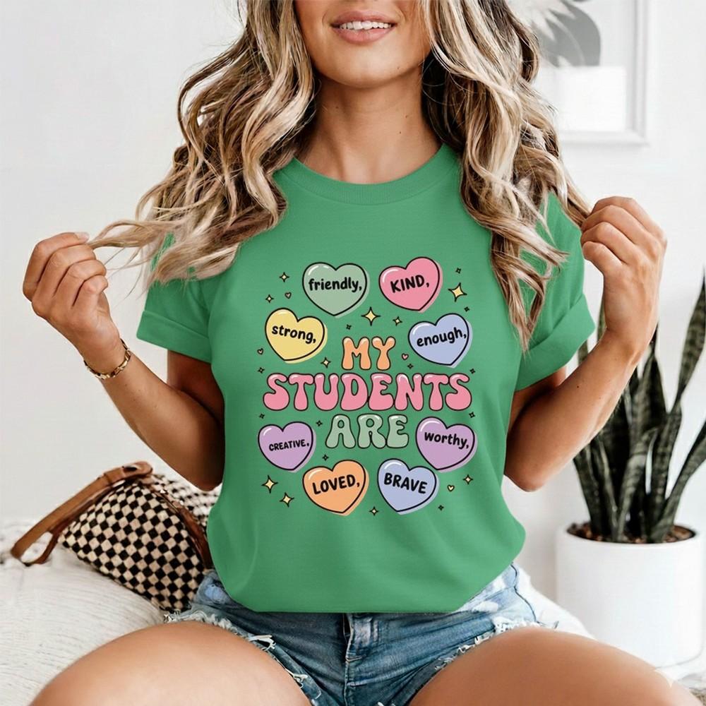 My Students Are Teacher Unisex TShirt Education Student Affirmation Retro Hearts 2XL