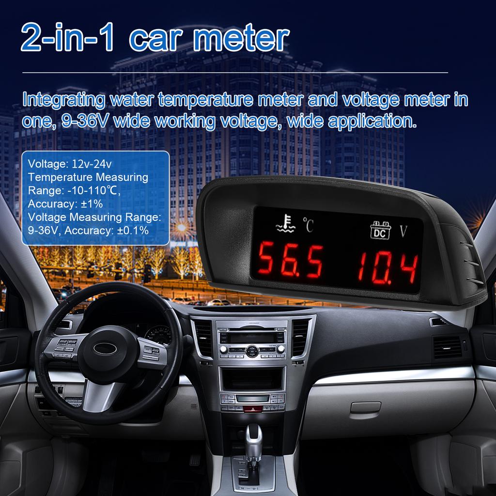 2 in 1 Universal Car Digital Gauge Water Temperature Voltage Gauge Voltmeter with 1 8NPT Sensor for Car Truck SUV RV