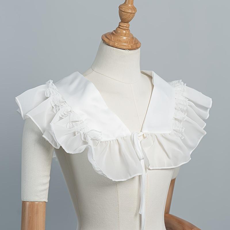 Detachable Ruffled Lace Collar, Chiffon False Cape Collar, Tie On Decor Collar Lolita Dress Accessory