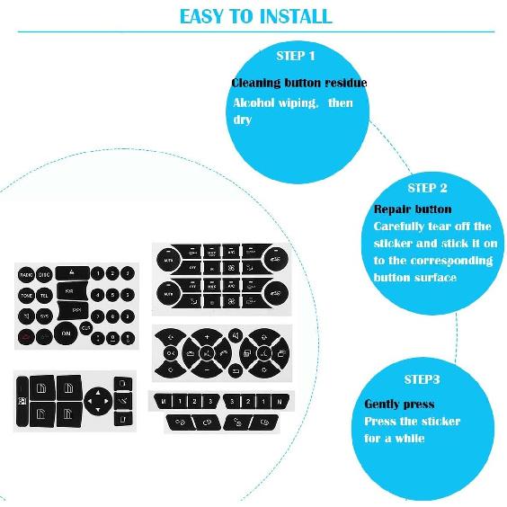 Car Button Stickers Interior Decals Compatible with 2008-2014 Mercedes Benz W204 C250 C350 E-Class Steering Wheel AC Window Radio Number Door & Air