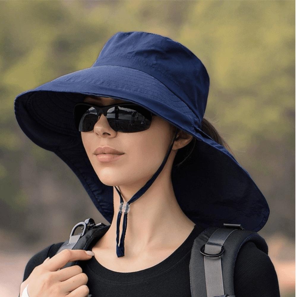 Solid Color Sun Protection Hat with Neck Cover Fisherman Hat Simple Wide Brim Sun Hat Male